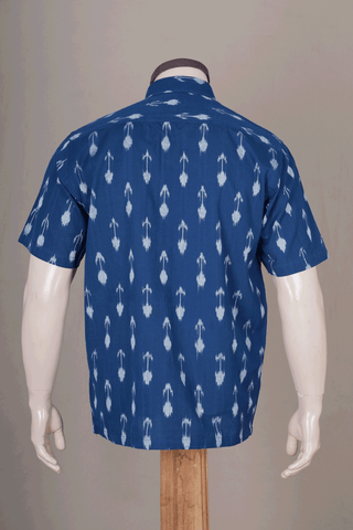 Regular Collar Ikat Design Capri Blue Cotton Shirt