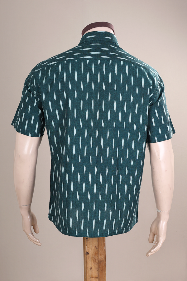 Regular Collar Ikat Design Pine Green Cotton Shirt