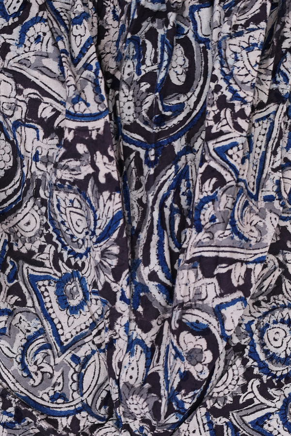 Regular Neck Kalamkari Design Blue Cotton Top And Bottom Set