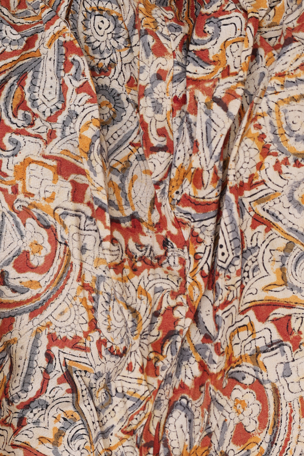 Regular Neck Kalamkari Design Yellow Cotton Top And Bottom Set