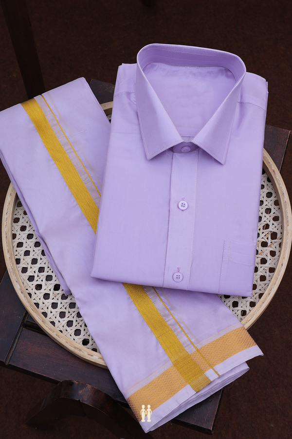 Regular Collar Lavender Art Silk Shirt With Dhoti Set