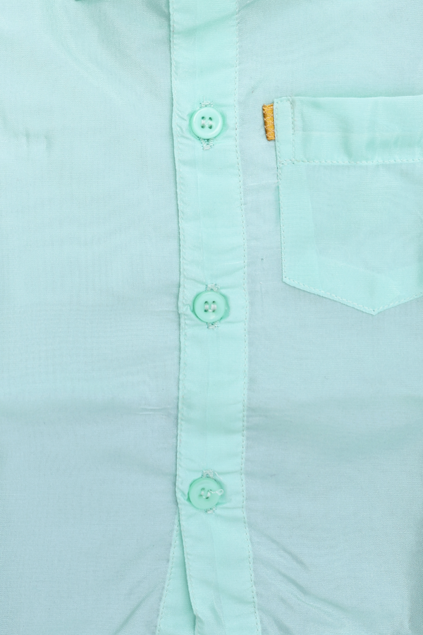 Regular Collar Mint Green Art Silk Shirt With Velcro Dhoti Set