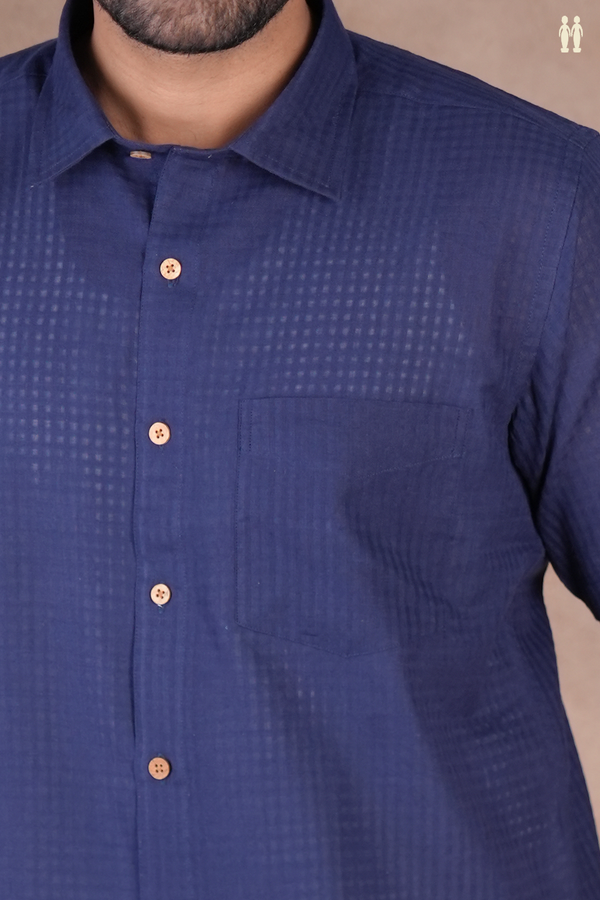 Regular Collar Navy Blue Cotton Shirt