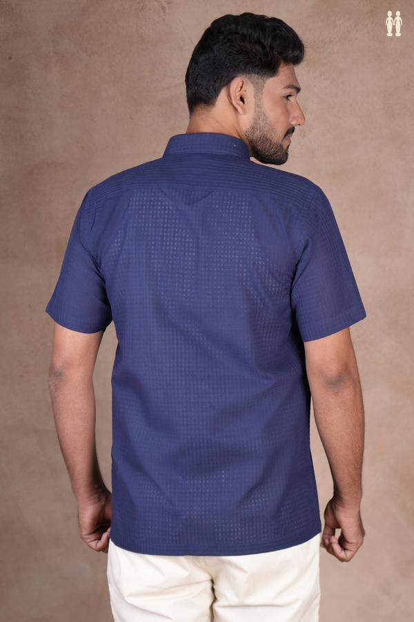 Regular Collar Navy Blue Cotton Shirt