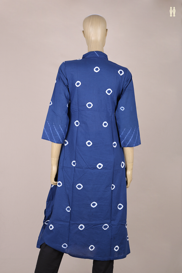 Regular Neck Shibori Design Blue Cotton Long Kurta