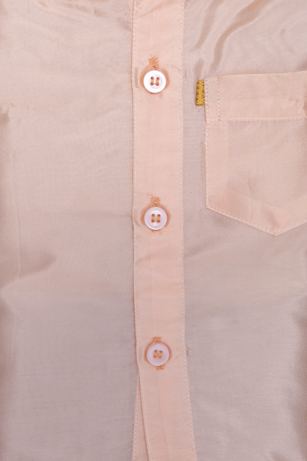 Regular Collar Orange Art Silk Shirt With Velcro Dhoti Set