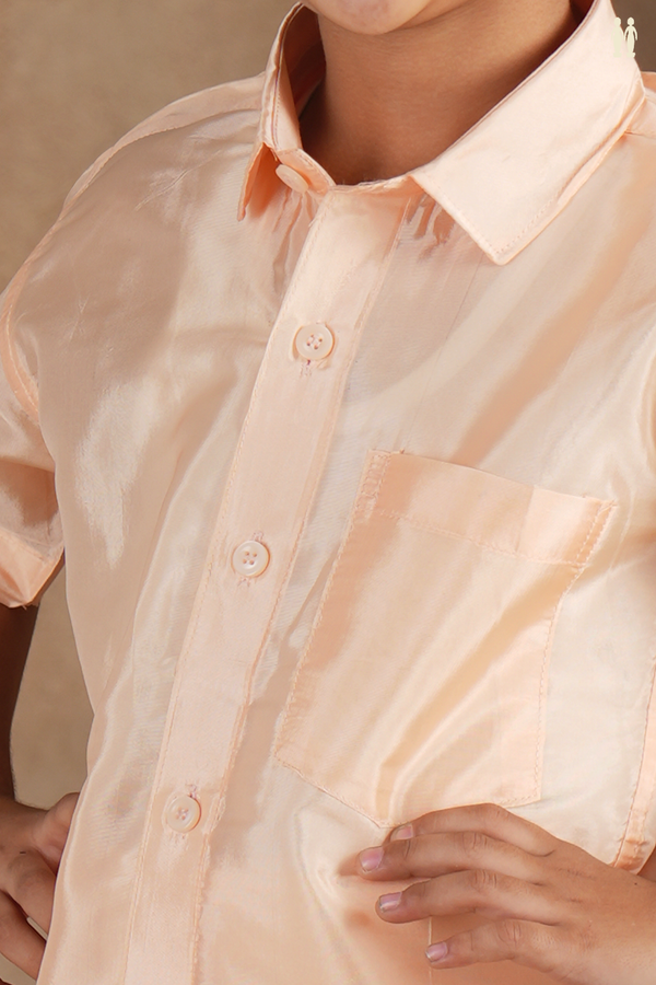 Regular Collar Orange Silk Shirt With Velcro Dhoti Set