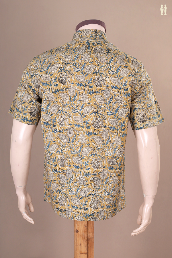 Regular Collar Paisley Design Green Kalamkari Cotton Shirt