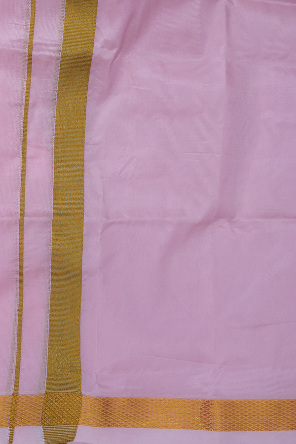Regular Collar Pink Art Silk Shirt With Velcro Dhoti Set