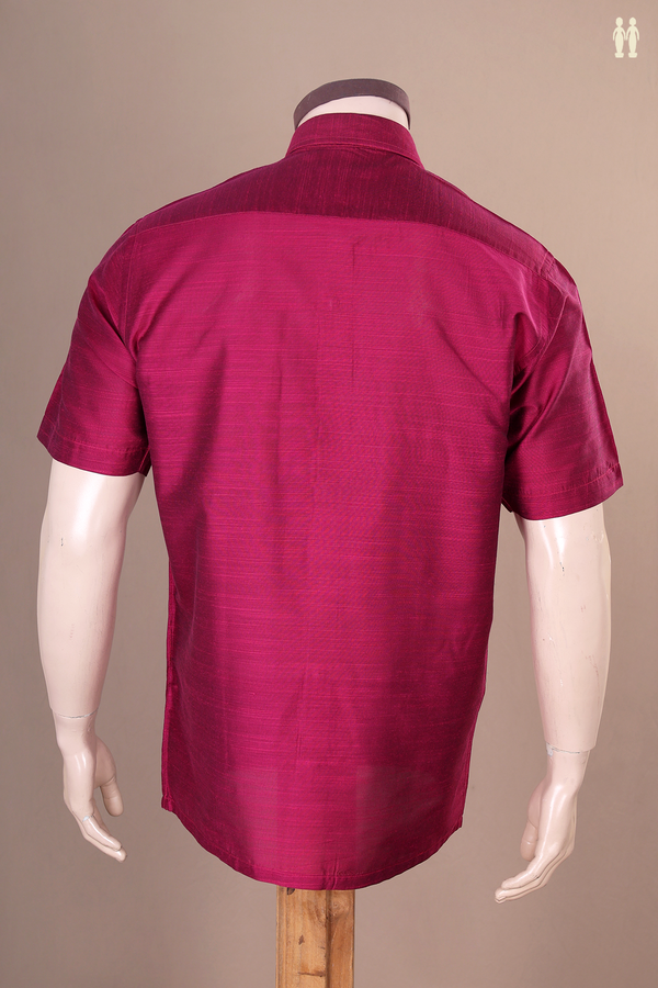 Regular Collar Plain Berry Purple Raw Silk Shirt