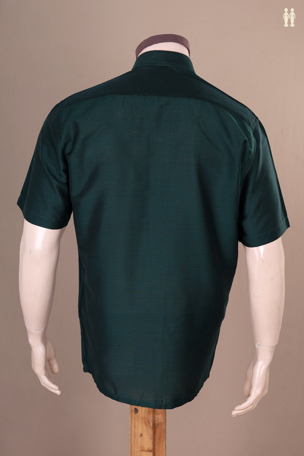 Regular Collar Plain Bottle Green Raw Silk Shirt