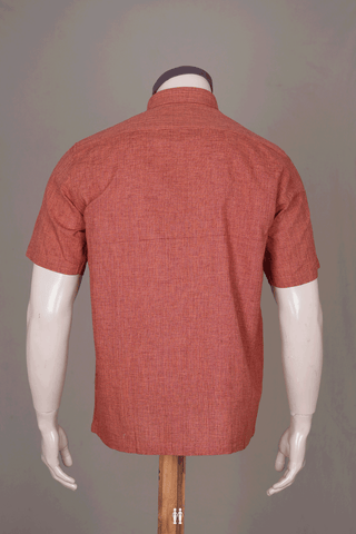 Regular Collar Plain Brick Red Cotton Shirt