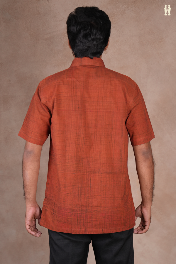 Regular Collar Plain Brown Dobby Cotton Shirt