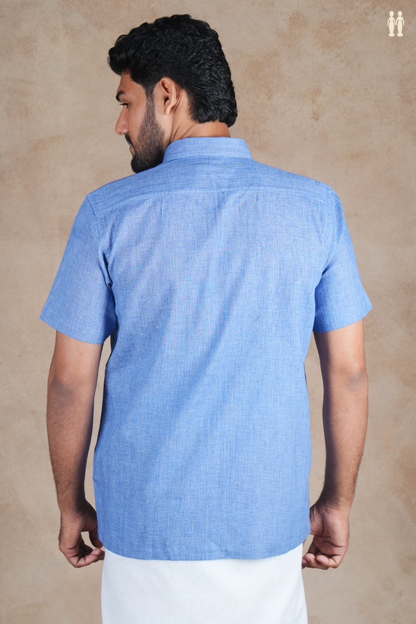 Regular Collar Plain Dusty Blue Cotton Shirt