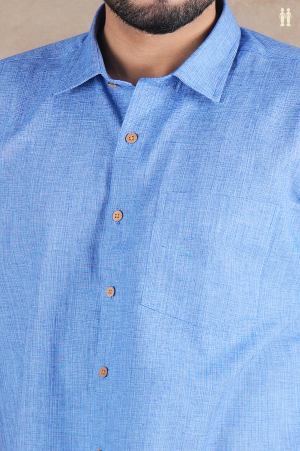 Regular Collar Plain Dusty Blue Cotton Shirt
