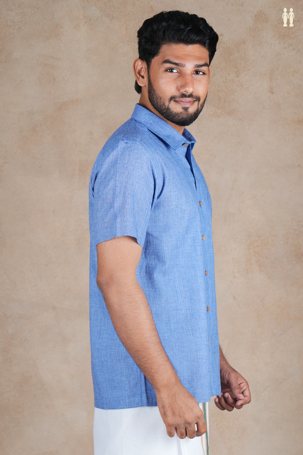 Regular Collar Plain Dusty Blue Cotton Shirt