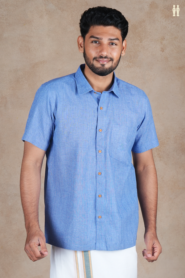 Regular Collar Plain Dusty Blue Cotton Shirt