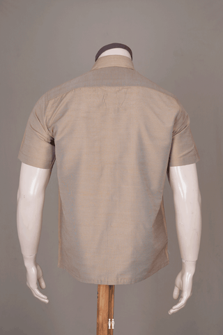 Regular Collar Plain Dusty Brown Raw Silk Shirt