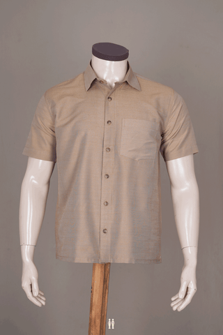 Regular Collar Plain Dusty Brown Raw Silk Shirt