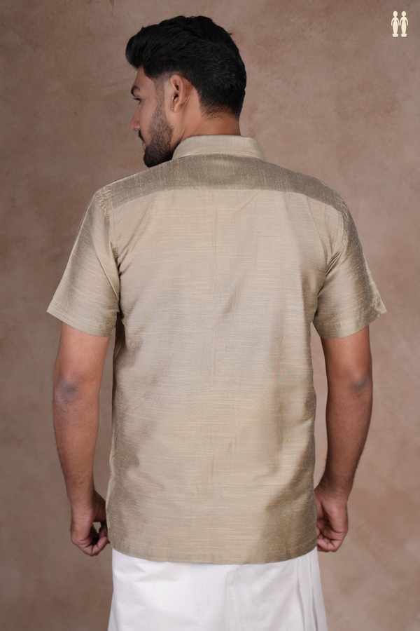 Regular Collar Plain Dusty Olive Raw Silk Shirt