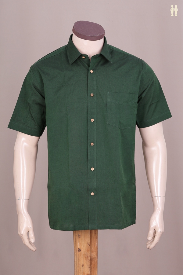Regular Collar Plain Forest Green Cotton Shirt