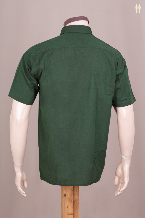 Regular Collar Plain Forest Green Cotton Shirt