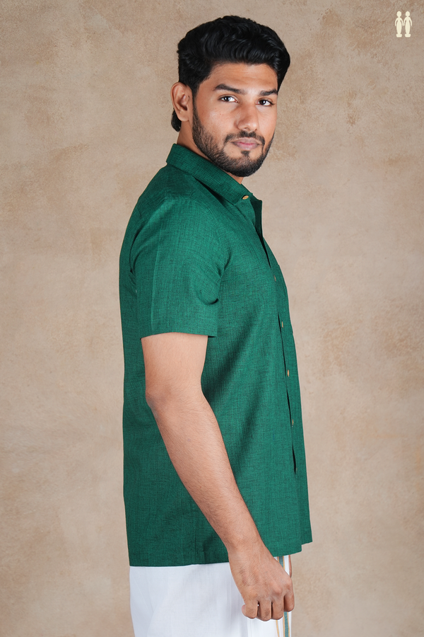 Regular Collar Plain Forest Green Cotton Shirt