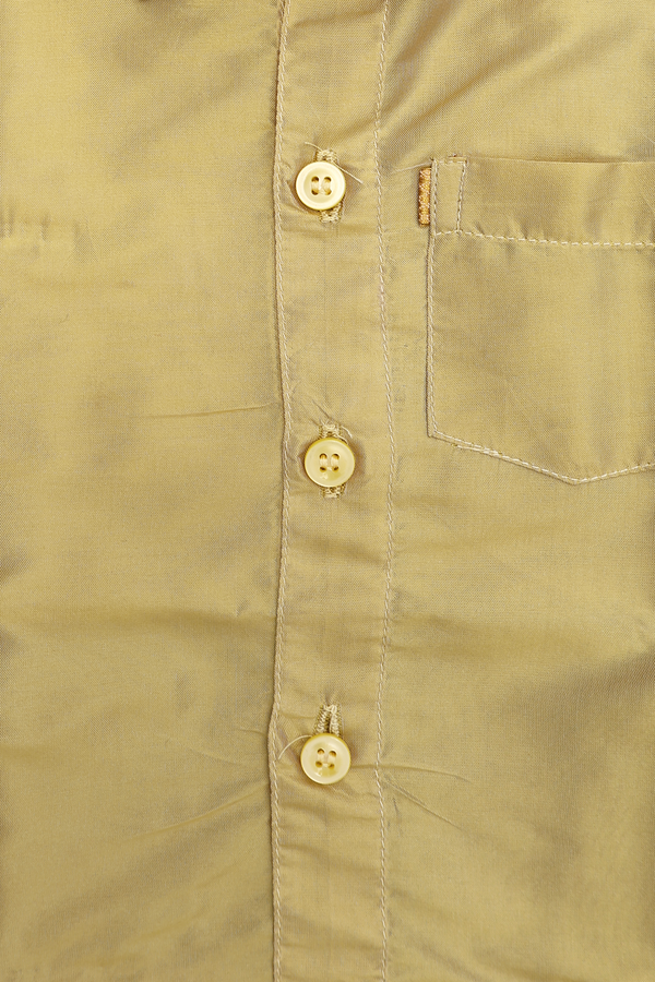 Regular Collar Plain Gold Art Silk Shirt With Velcro Dhoti Set
