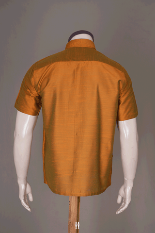 Regular Collar Plain Golden Orange Raw Silk Shirt