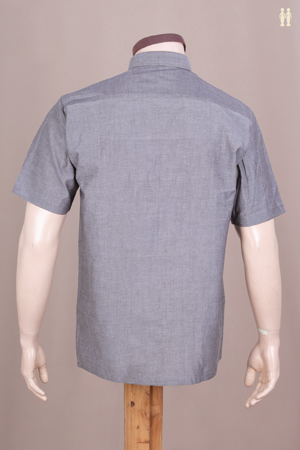 Regular Collar Plain Grey Cotton Shirt