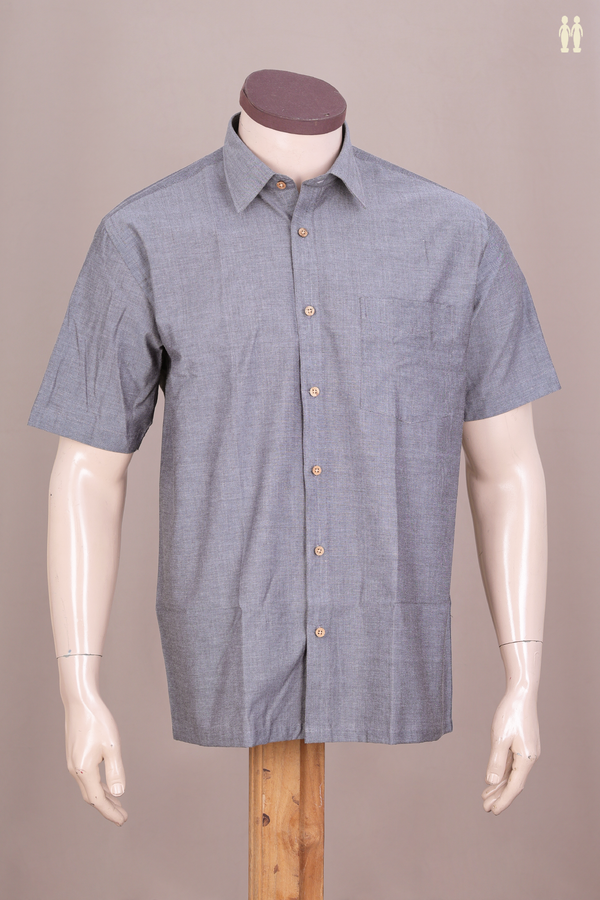 Regular Collar Plain Grey Cotton Shirt