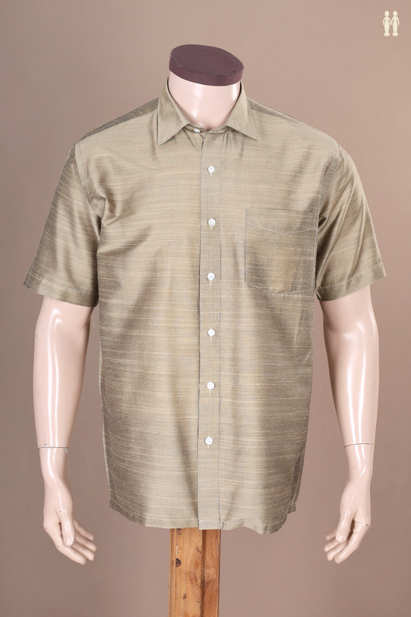 Regular Collar Plain Khaki Raw Silk Shirt