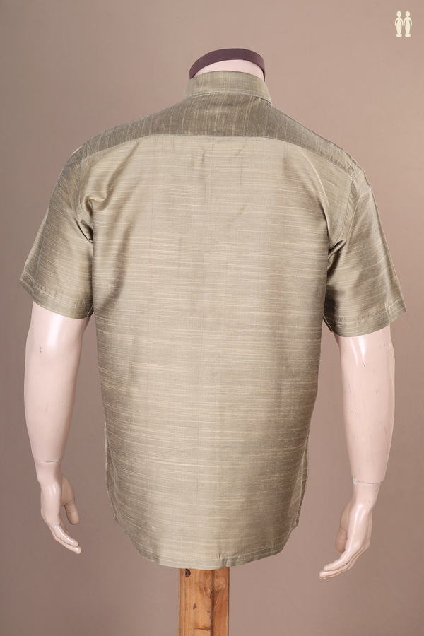 Regular Collar Plain Khaki Raw Silk Shirt
