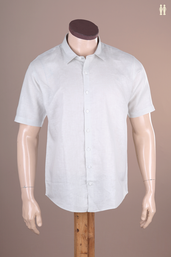 Regular Collar Plain Light Grey Linen Shirt