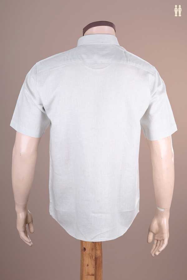 Regular Collar Plain Light Grey Linen Shirt