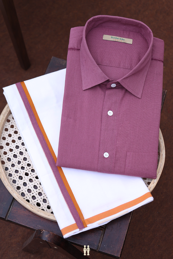 Regular Collar Plain Mulberry Cotton Shirt With Dhoti Set