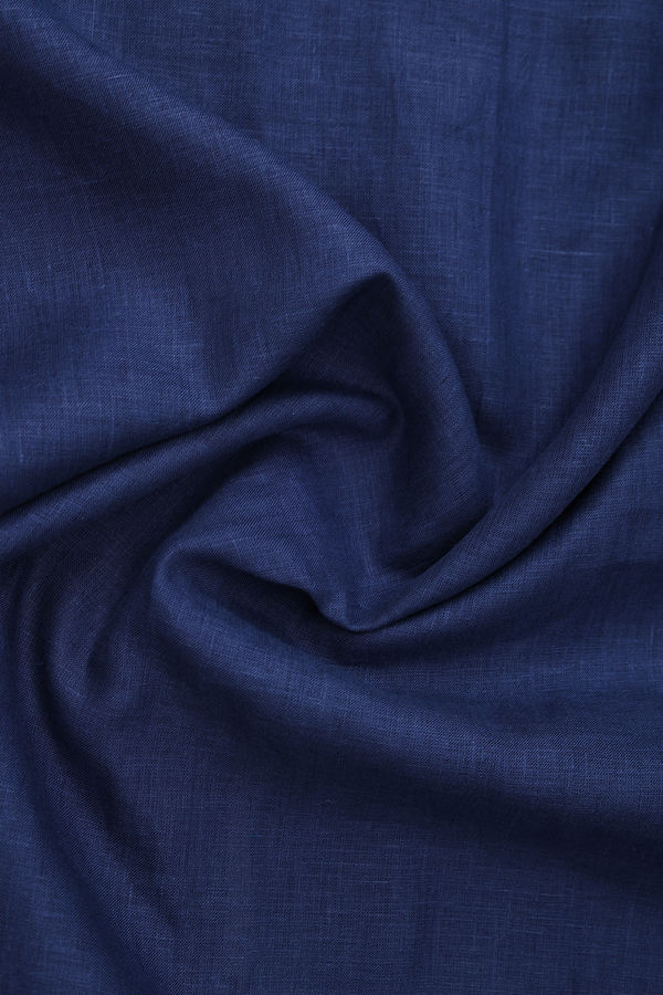 Regular Collar Plain Navy Blue Linen Shirt