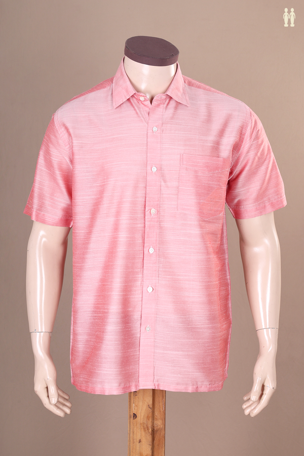 Regular Collar Plain Orchid Pine Raw Silk Shirt