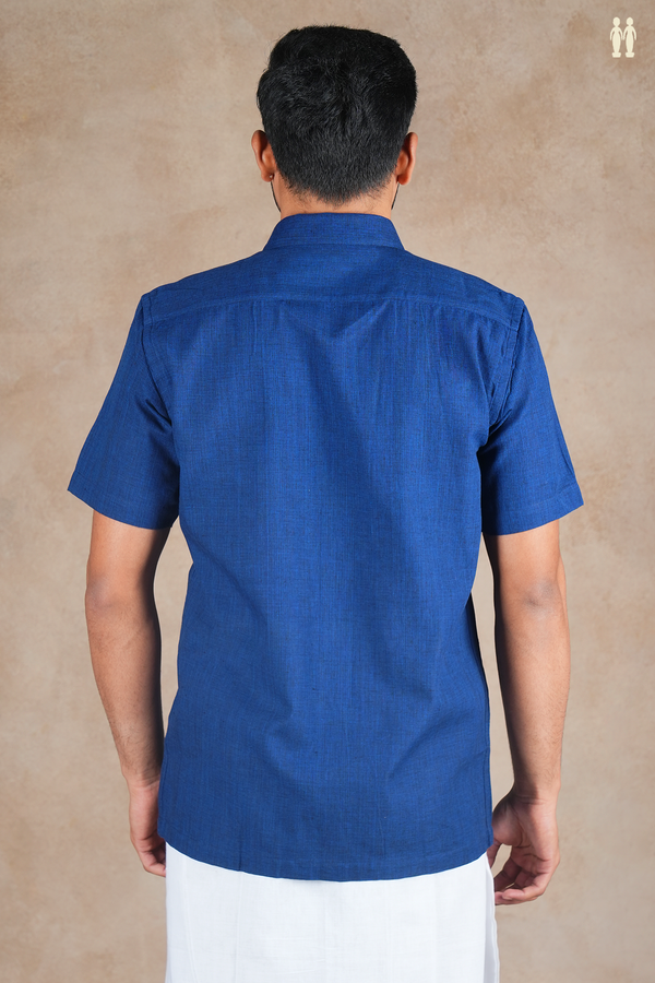 Regular Collar Plain Oxford Blue Cotton Shirt