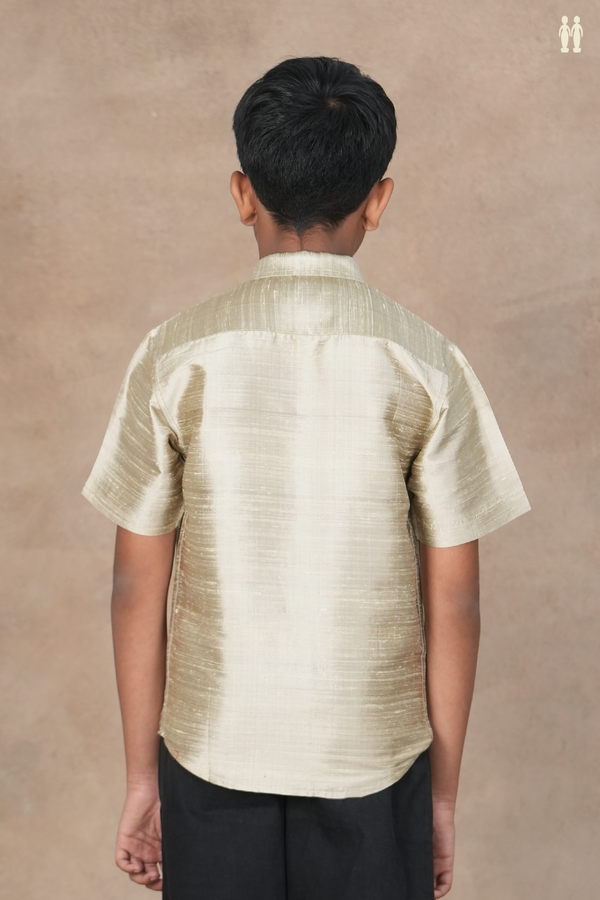 Regular Collar Plain Pastel Khaki Raw Silk Shirt