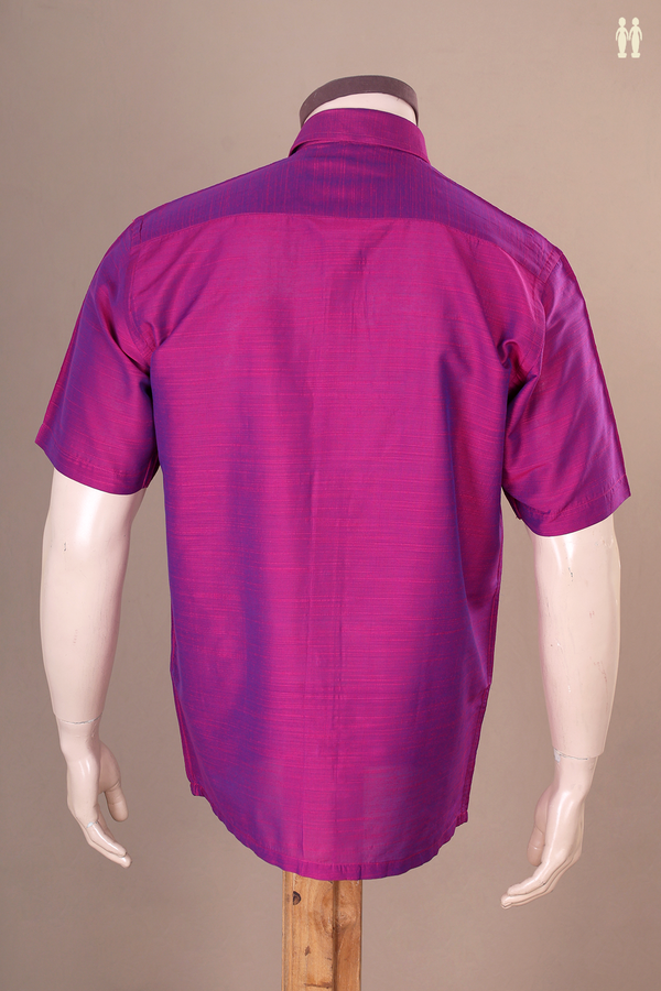 Regular Collar Plain Purple Rose Raw Silk Shirt