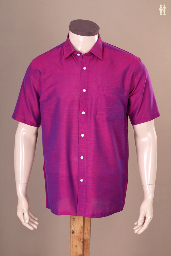 Regular Collar Plain Purple Rose Raw Silk Shirt