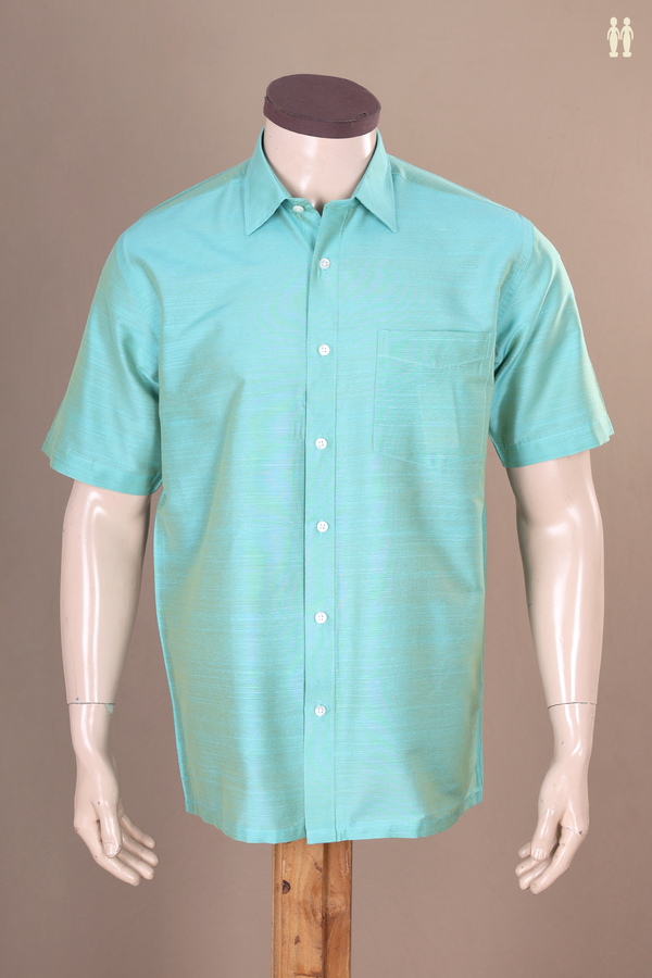 Regular Collar Plain Turkish Blue Raw Silk Shirt
