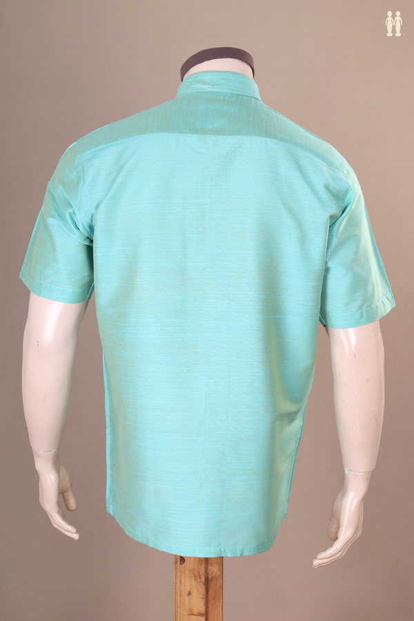 Regular Collar Plain Turkish Blue Raw Silk Shirt