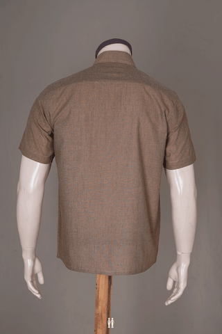 Regular Collar Plain Walnut Brown Cotton Shirt