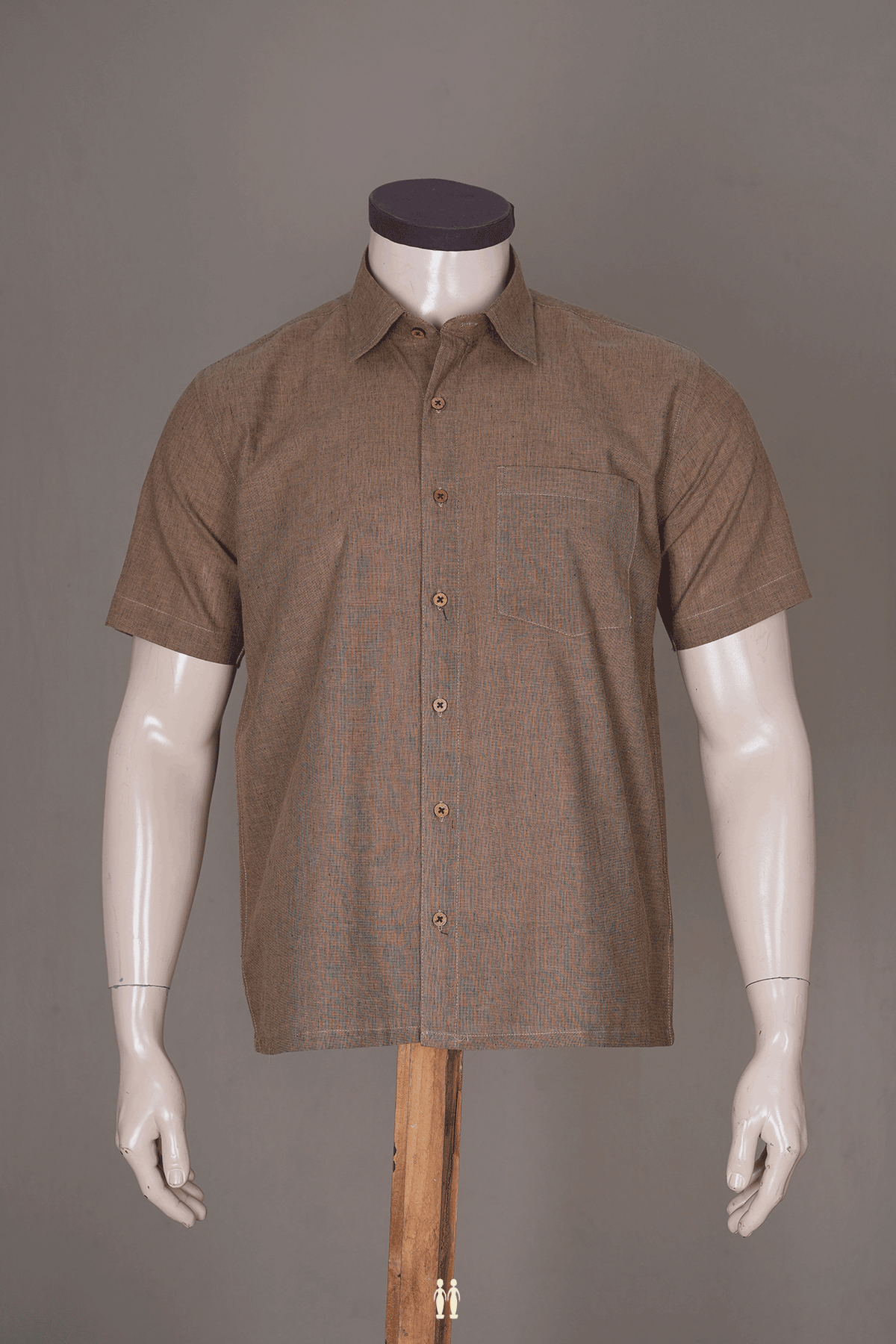 Regular Collar Plain Walnut Brown Cotton Shirt