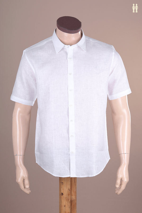 Regular Collar Plain White Linen Shirt