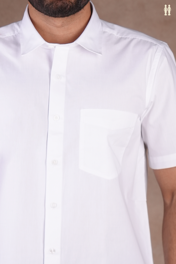 Regular Collar Plain White Cotton Shirt