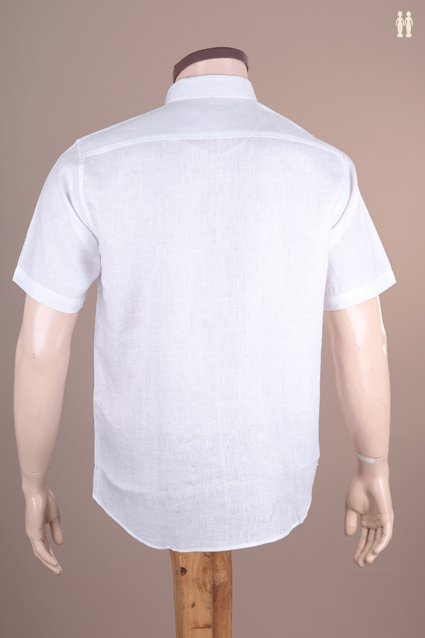 Regular Collar Plain White Linen Shirt