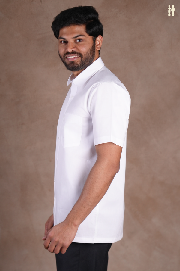 Regular Collar Plain White Cotton Shirt